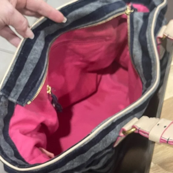 Juicy Couture Vintage Velour Navy Stripe Handbag Purse Tote - Picture 6 of 7